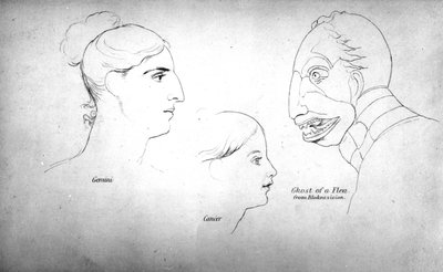 ブレイクのビジョンからの「ノミの幽霊」、ジョン・バーリーによる「黄道の人相」からのイラスト、1828年に出版された、ジョン・リンネルによるプリント 作： John Varley